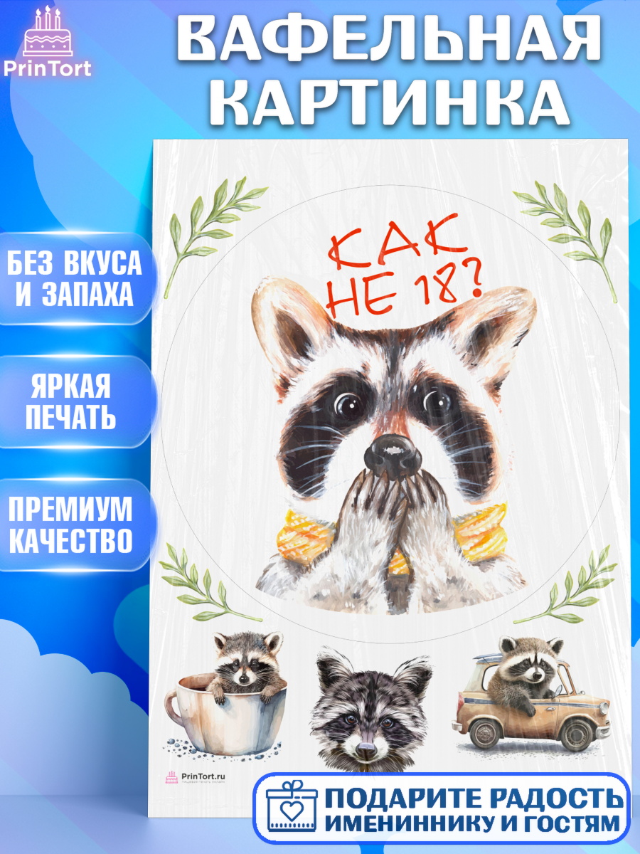 Вафельная картинка Енот Круг Вафельная картинка, Енот, Животные, Девочка, День рождения, арт. PT211447