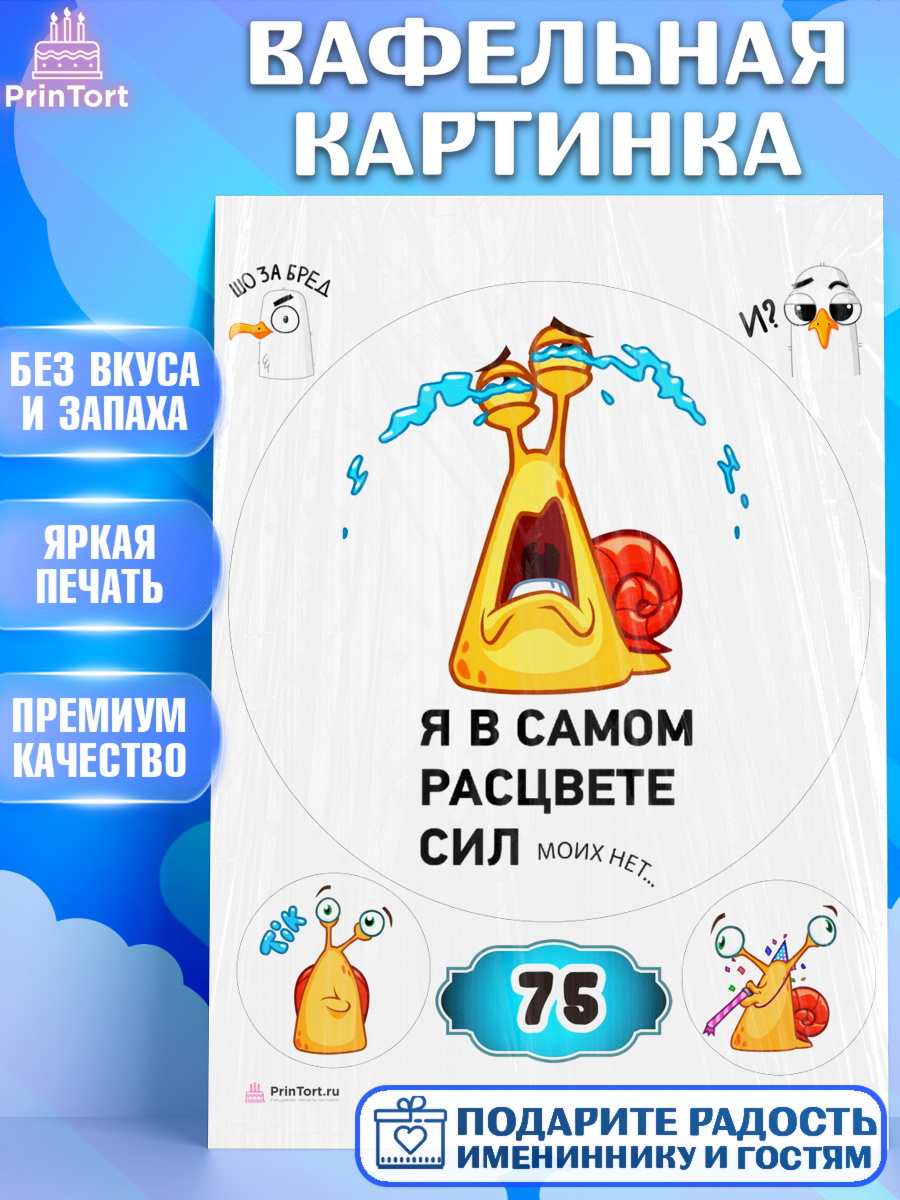 Вафельная картинка с днем рождения Круг Вафельная картинка, с днем рождения, я в самом расцвете сил моих больше нет, Девушка, 75 лет, арт. PT212114