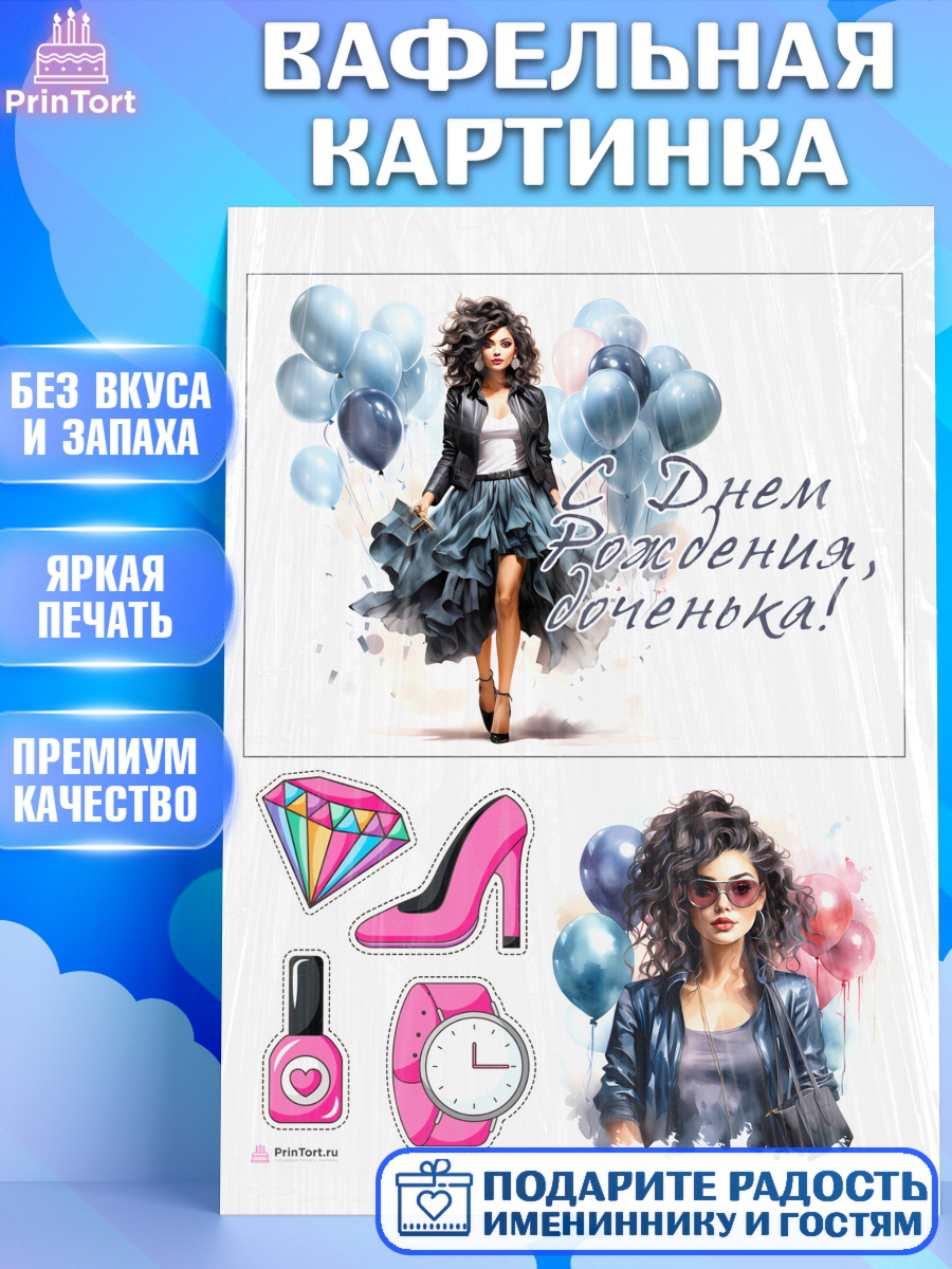 Вафельная картинка Девушке Топпер Вафельная картинка, Девушке, девушка с шариками, мода, Девочка, День рождения, арт. PT213625