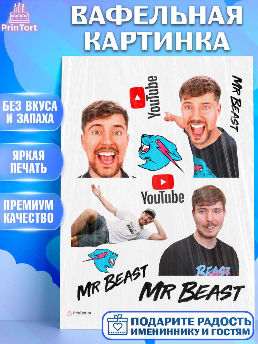 Вафельная картинка Мистер Бист Топпер Вафельная картинка, Мистер Бист, mister beast, ютуб, youtube, Девочка, День рождения, арт. PT217025