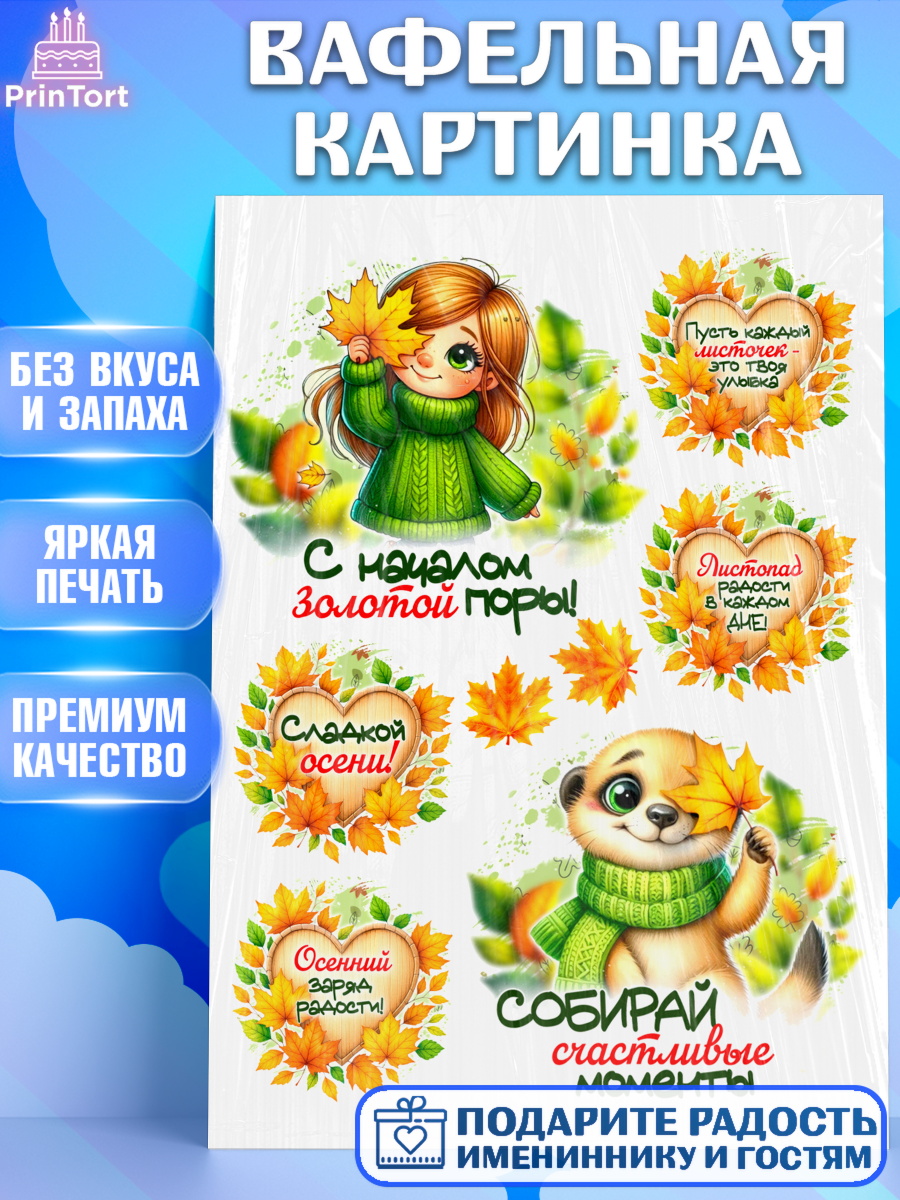 Вафельная картинка День Рождения Топпер Вафельная картинка, День рождения, осень, осенняя пора, листья, девочка, осенние листья, арт. PT220231
