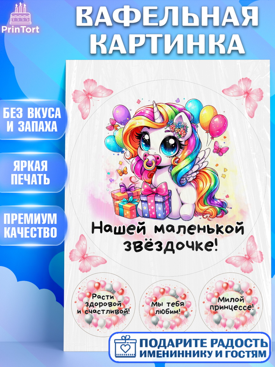Вафельная картинка День Рождение малышки Круг Вафельная картинка, День Рождение малышки, Девочка, 1 год, День рождения, арт. PT220915