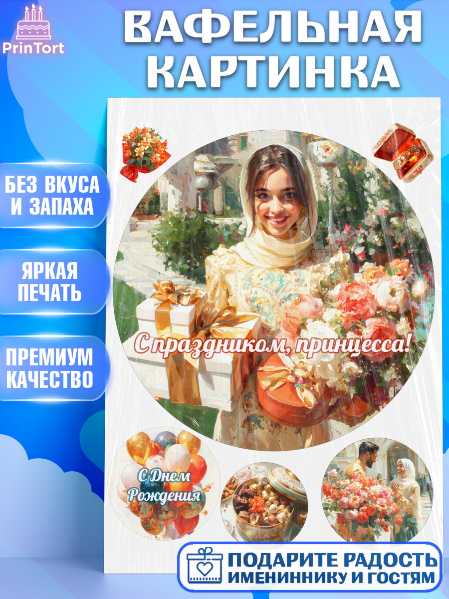 Вафельная картинка День Рождения Круг Вафельная картинка, День рождения, Девочка, арт. PT222709