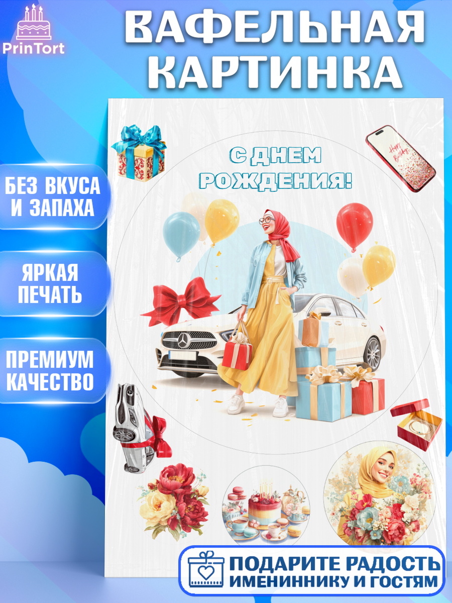 Вафельная картинка День Рождения Круг Вафельная картинка, День рождения, Девочка, арт. PT222713