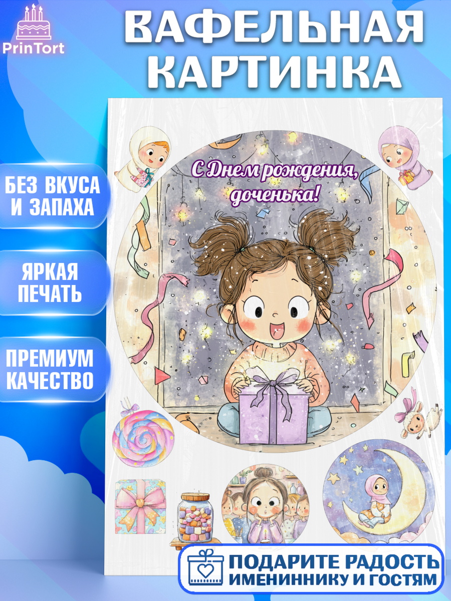 Вафельная картинка День Рождения Круг Вафельная картинка, День рождения, Девочка, арт. PT222720