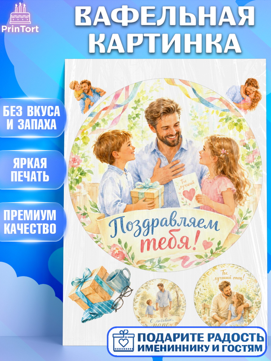 Вафельная картинка Круг Вафельная картинка, Поздравление папе, Поздравление папы. Поздравление отца. Подарок папе, Мужчина, арт. PT223395