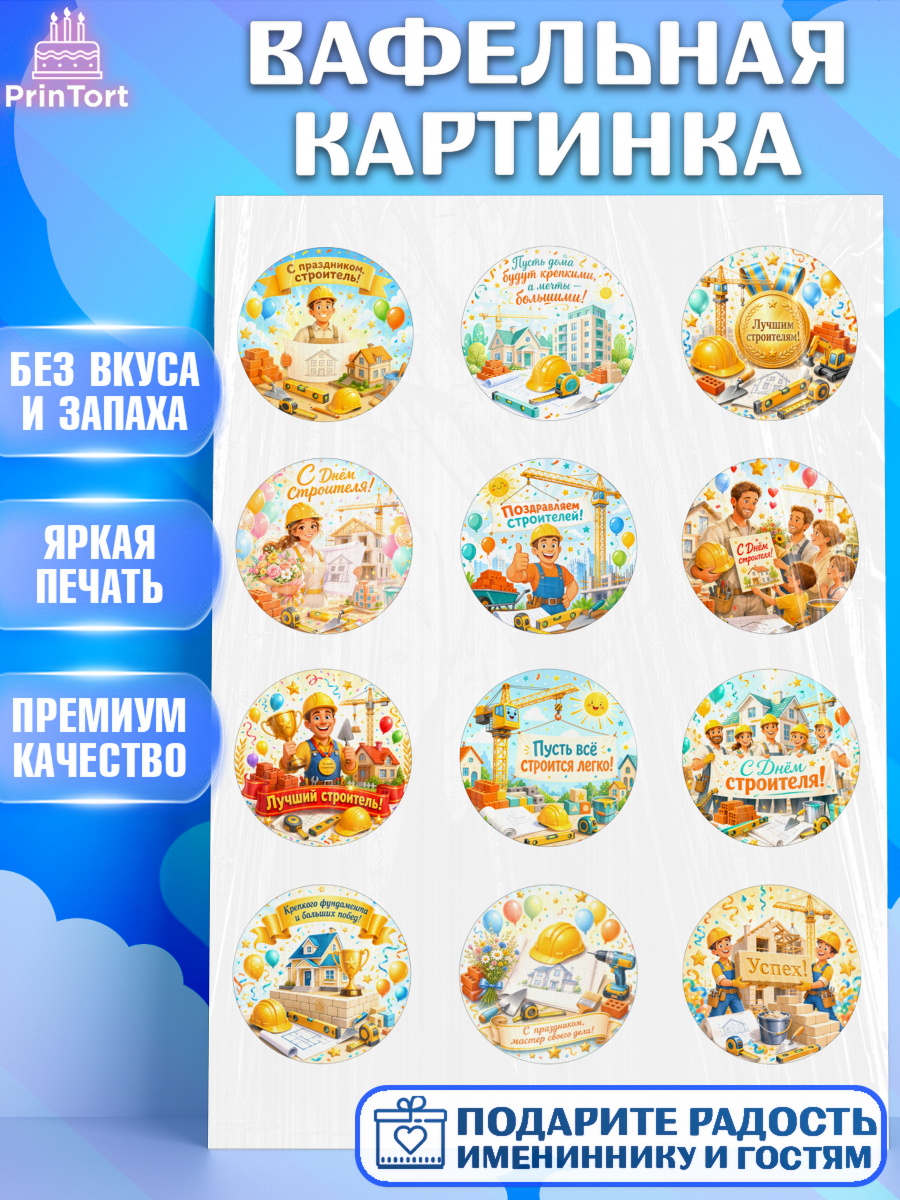 Вафельная картинка Капк 5 Вафельная картинка, день строителя, Поздравление с днём строителя, Девушка, арт. PT223673