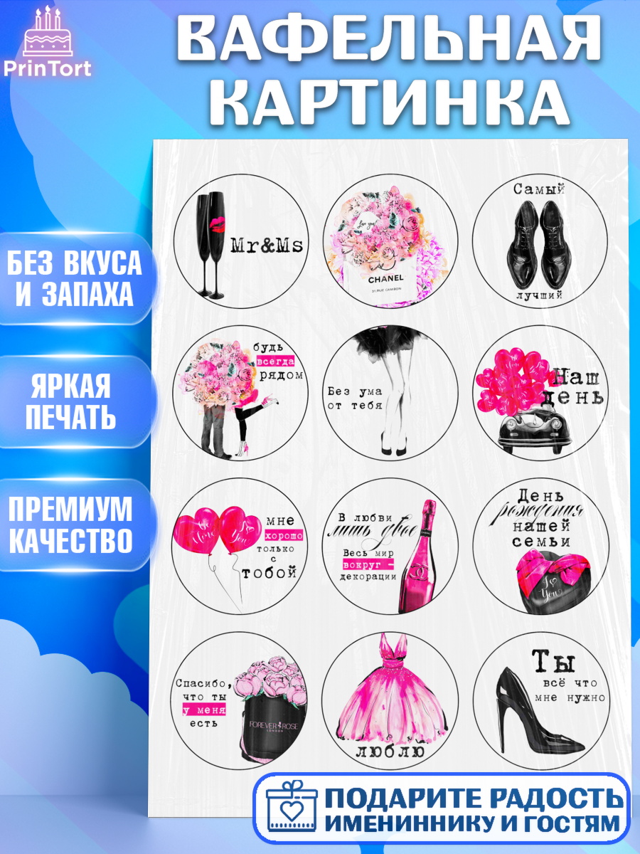 Вафельная картинка Фигурный декор Вафельная картинка, Девушке, Девочка, День рождения, арт. PT224800