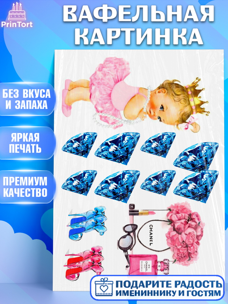 Вафельная картинка Фигурный декор Вафельная картинка, Новорожденный, Малышам, Девочка, День рождения, арт. PT225661