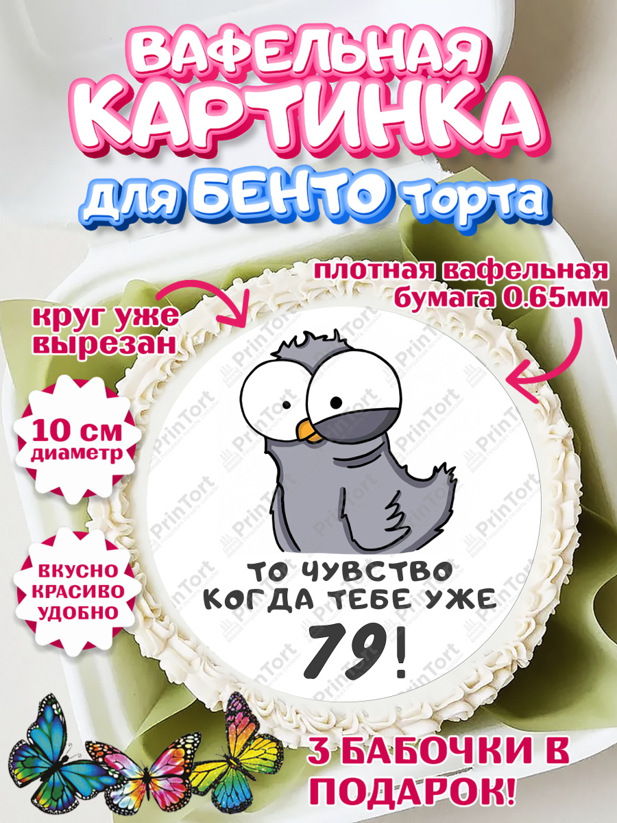 Вафельный круг для Бенто 10см с днем рождения Круг Вафельный круг для Бенто 10см, с днем рождения, Девушка, 79 лет, День рождения, арт. PT312402