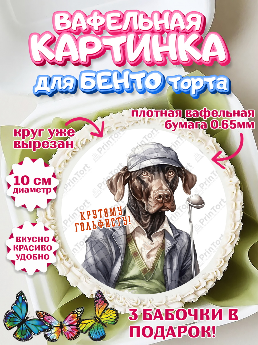 Вафельный круг для Бенто 10см Гольф Круг Вафельный круг для Бенто 10см, Гольф, собака, кубок, гольф-клюшка, мяч для гольфа, Мальчик, арт. PT316558