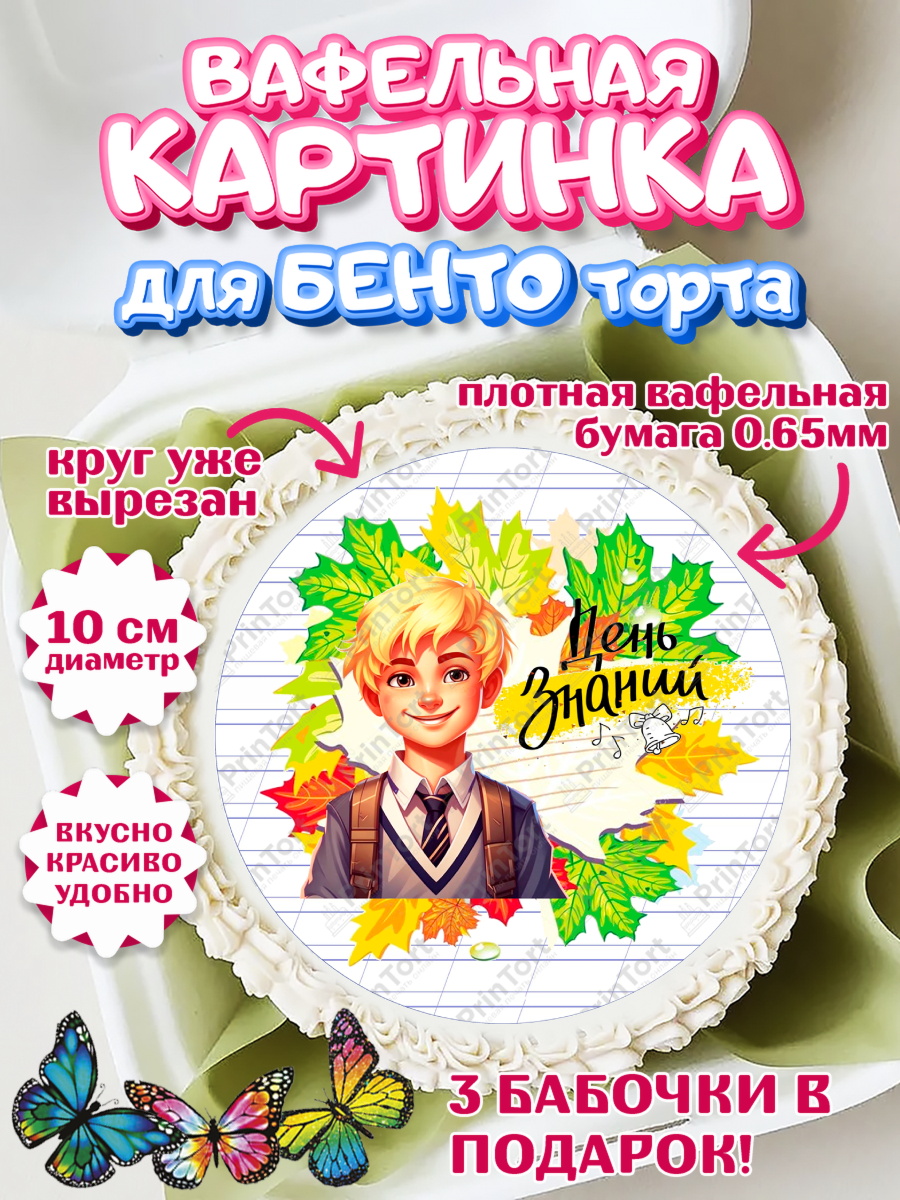 Вафельный круг для Бенто 10см 1 сентября Круг Вафельный круг для Бенто 10см, 1 сентября, Мальчик, школьник, ученик, учебник, школа, день знаний, арт. PT318608