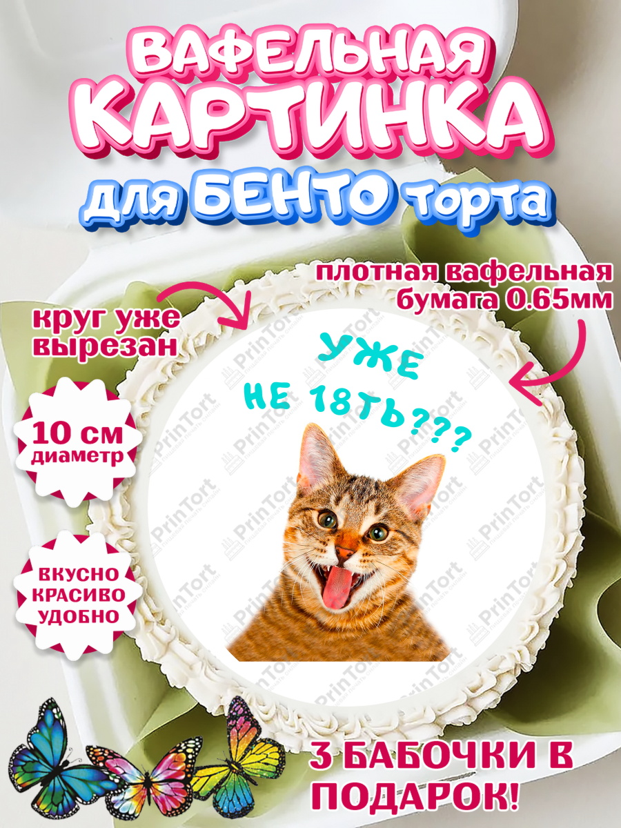 Вафельный круг для Бенто 10см Мемы и коты Круг Вафельный круг для Бенто 10см, Мемы и коты, кот, мемный кот, кошка, приколы, Девочка, День рождения, арт. PT319334