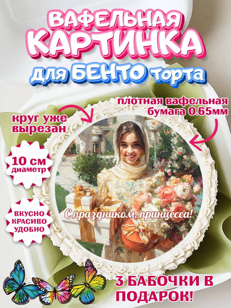 Вафельный круг для Бенто 10см День Рождения Круг Вафельный круг для Бенто 10см, День рождения, Девочка, арт. PT322709
