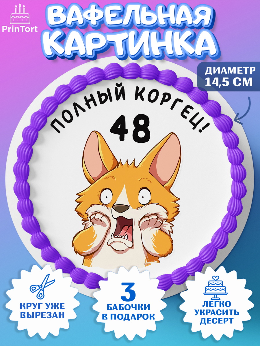 Вафельный круг 14.5см с днем рождения Круг Вафельный круг 14.5см, с днем рождения, Девушка, 48 лет, День рождения, арт. PT612229