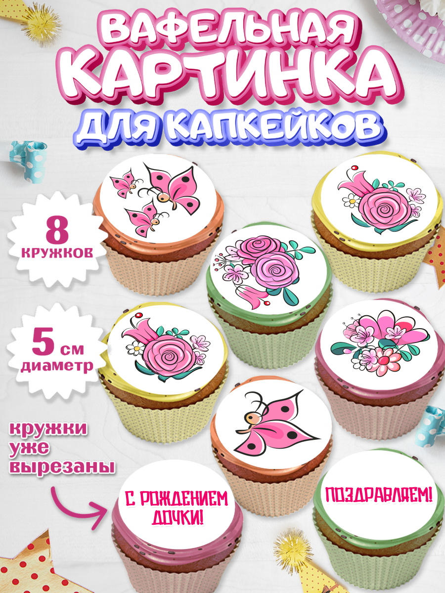 Вафельная картинка для капкейков на торт Новорожденный девочке Вафельная картинка для капкейков, Новорожденный, Рождение девочки, Девочка, Рождение ребёнка, арт. PT800700_1