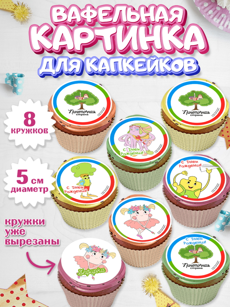 Вафельная картинка для капкейков Пинеточная страна Капк 5 Вафельная картинка для капкейков, Пинеточная страна, Девочка, День рождения, арт. PT816437_1