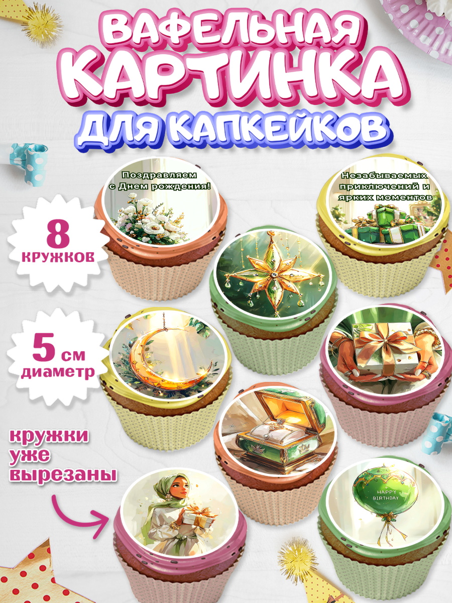 Вафельная картинка для капкейков Капк 5 Вафельная картинка для капкейков, День рождения, Девочка, арт. PT822695_1