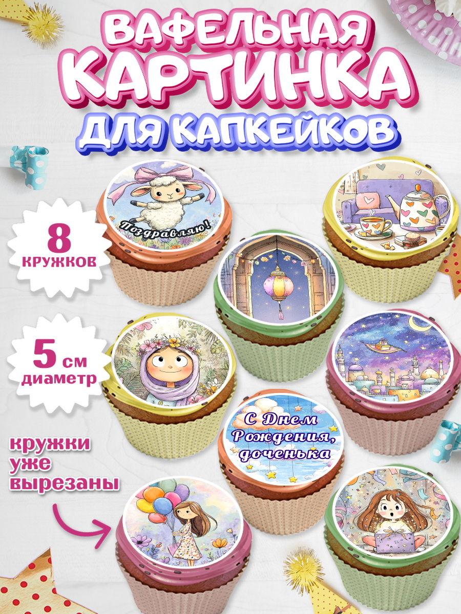 Вафельная картинка для капкейков Капк 5 Вафельная картинка для капкейков, День рождения, Девочка, арт. PT822714_1
