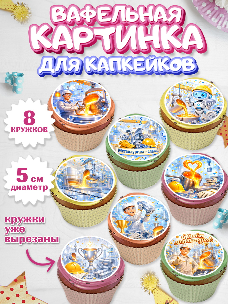 Вафельная картинка для капкейков Капк 5 Вафельная картинка для капкейков, День Металлурга, Поздравление с Днём Металлурга, Девушка, арт. PT823604_1