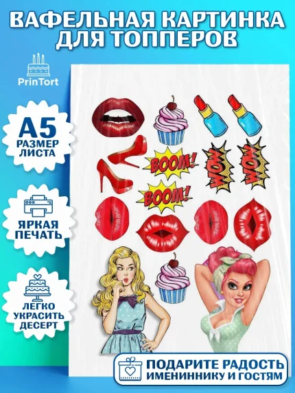 Топперы тонкая вафля, Поп арт, Девочка, День рождения, арт. PT0100053
