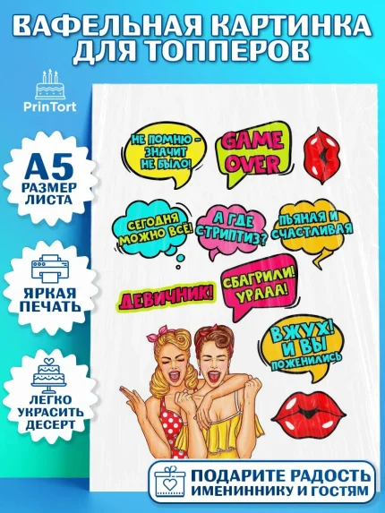 Топперы тонкая вафля, Поп арт, Девочка, День рождения, арт. PT0100557