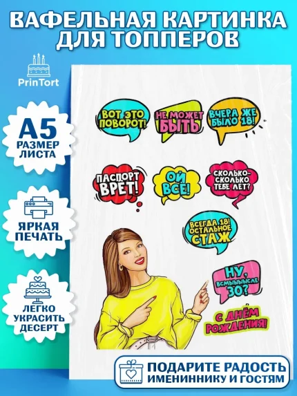 Топперы тонкая вафля, Поп арт, Девочка, День рождения, арт. PT0100561