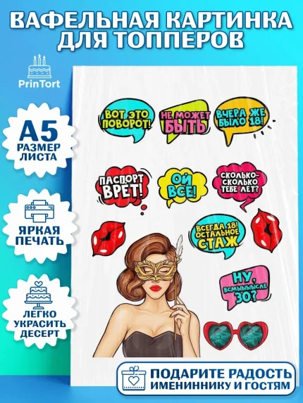 Топперы тонкая вафля, Поп арт, Девочка, День рождения, арт. PT0100562