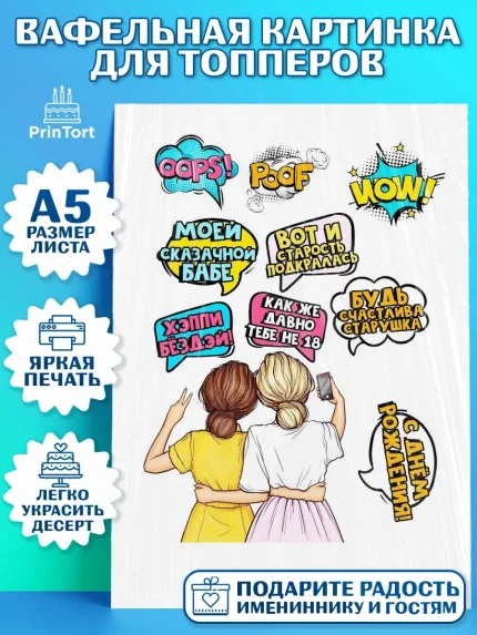 Топперы тонкая вафля, Поп арт, Девочка, День рождения, арт. PT0100572