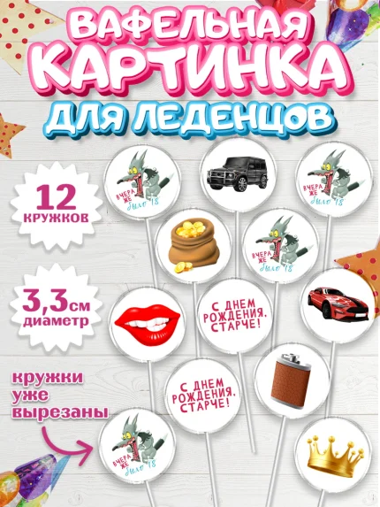 Вафельная картинка для леденцов 3,5см, Девушке, Вчера же было 18, Девочка, День рождения, арт. PL110639