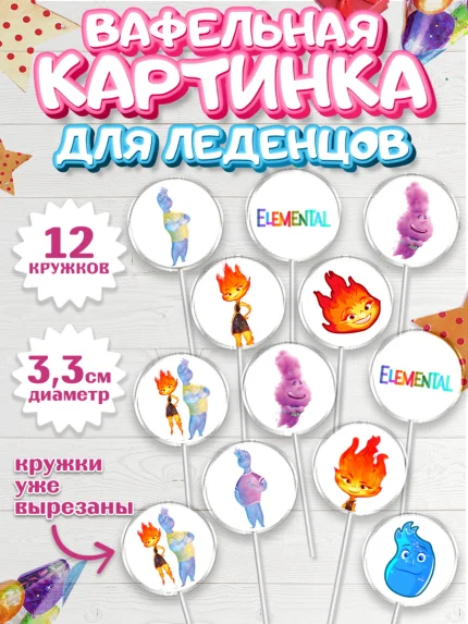 Вафельная картинка для леденцов 3,5см, Элементарно, Девочка, День рождения, арт. PL113486