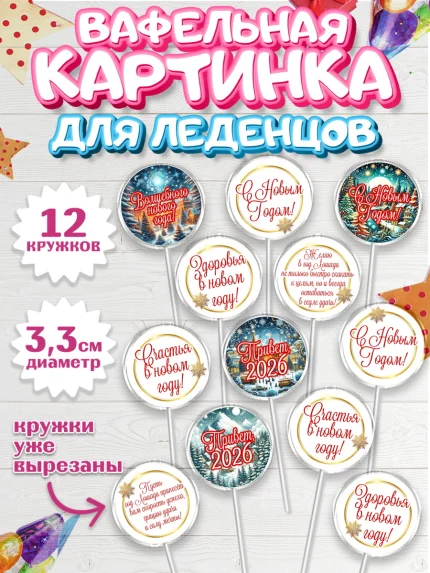Вафельная картинка для леденцов 3,5см, Новый год, 2026, Новый год2026, Лошадь, лошадка, год лошади, арт. PL121082