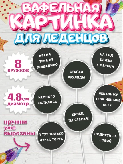 Вафельная картинка для леденцов 4,5см, Девушке, Девочка, День рождения, арт. PL200291_1