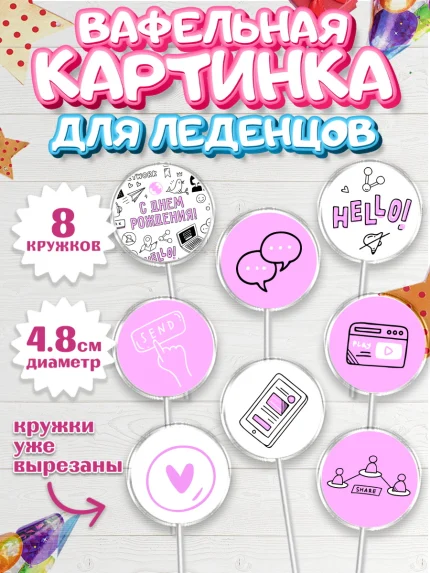 Вафельная картинка для леденцов 4,5см, ТикТок, TikTok, Мальчик, День рождения, арт. PL201516_1