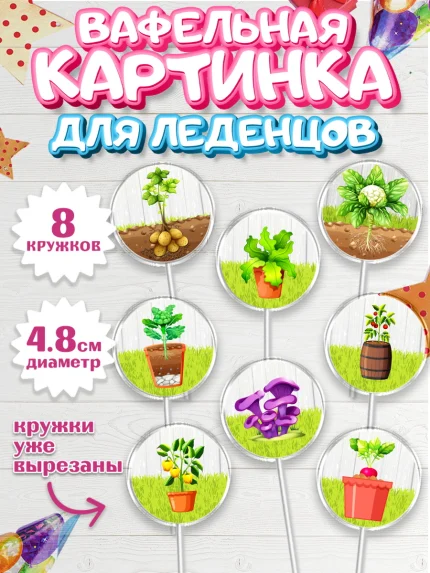 Вафельная картинка для леденцов 4,5см, Огород, Дача, Мальчик, День рождения, арт. PL203092_1