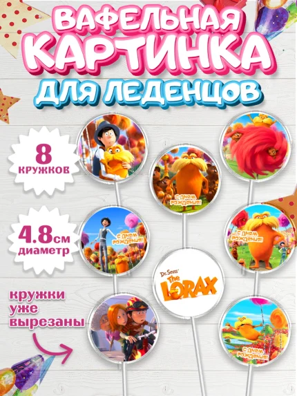 Вафельная картинка для леденцов 4,5см, Лоракс, девочке, Девочка, День рождения, арт. PL209003_1