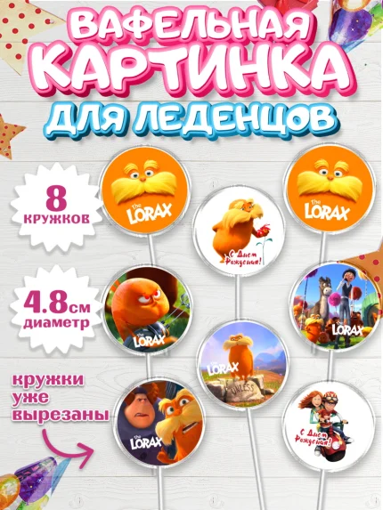 Вафельная картинка для леденцов 4,5см, Лоракс, девочке, Девочка, День рождения, арт. PL209007_1