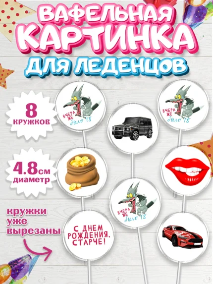 Вафельная картинка для леденцов 4,5см, Девушке, Вчера же было 18, Девочка, День рождения, арт. PL210639_1