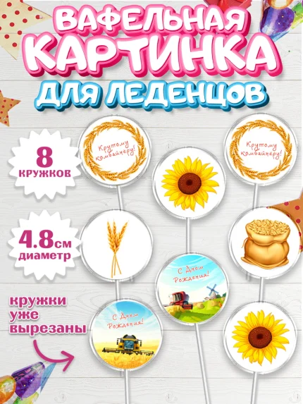 Вафельная картинка для леденцов 4,5см, Комбайнер, Девочка, День рождения, арт. PL213373_1
