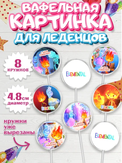 Вафельная картинка для леденцов 4,5см, Элементарно, Девочка, День рождения, арт. PL213481_1