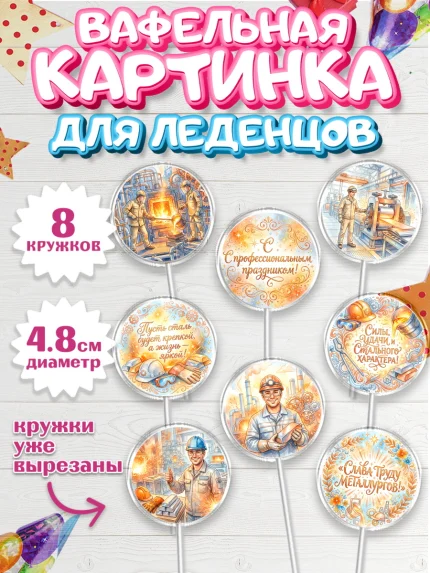 Вафельная картинка для леденцов 4,5см, День Металлурга, Поздравление с Днём Металлурга, Девушка, арт. PL223603_1