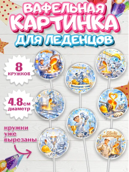 Вафельная картинка для леденцов 4,5см, День Металлурга, Поздравление с Днём Металлурга, Девушка, арт. PL223604_1