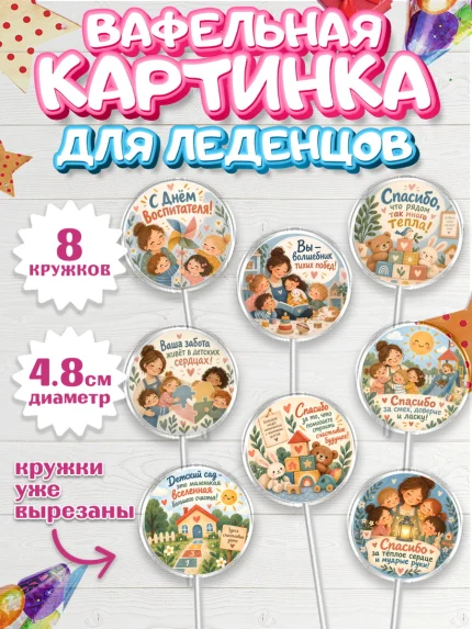 Вафельная картинка для леденцов 4,5см, День Воспитателя, Мальчик, арт. PL227415_2