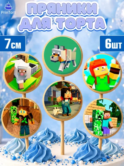Пряники с пищевой печатью масматрица, Майнкрафт, Minecraft, Мальчик, День рождения, арт. PP205728_2