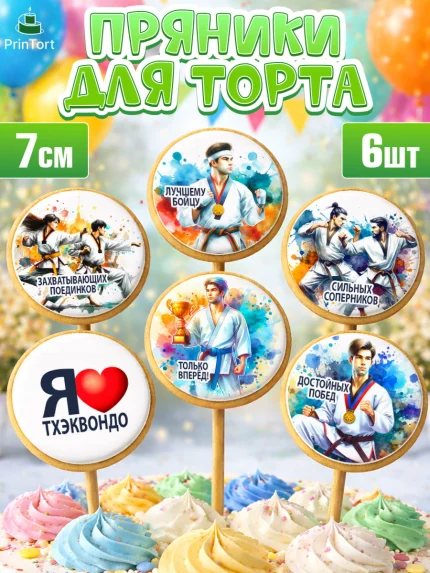 Пряники с пищевой печатью масматрица, Тхэквондо, спорт, борьба, кубок, победа, медаль, Девочка, арт. PP219843_1