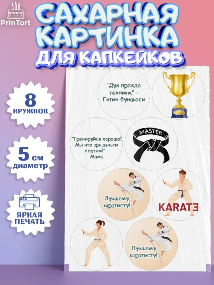 Сахарные капкейки, Карате, Спорт, Мальчик, День рождения, арт. PT0204113_2