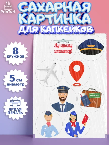 Сахарные капкейки, Авиация, Самолеты, Мальчик, День гражданской авиации, арт. PT0204394_2