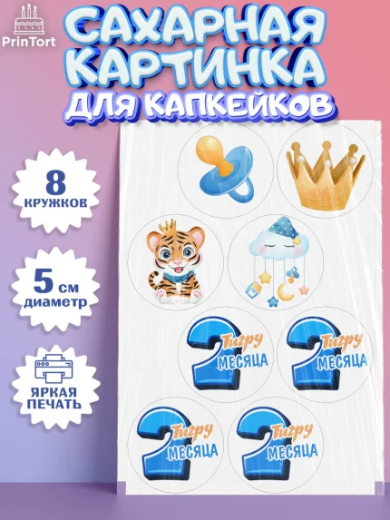 Сахарные капкейки, Мальчику 2 месяца, Мальчик, 2 месяца, День рождения, арт. PT0208004_1