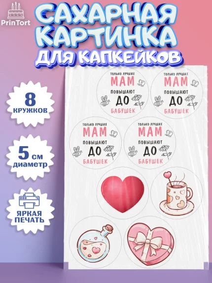 Сахарные капкейки, Маме, с цветами, Девушка, День рождения, арт. PT0211491_1