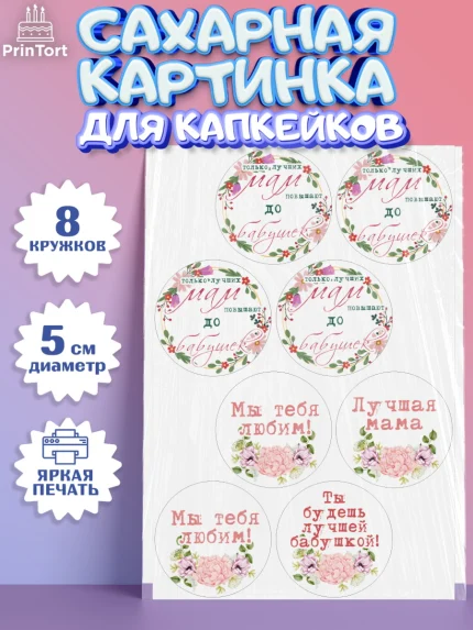 Сахарные капкейки, Маме, с цветами, Девушка, День рождения, арт. PT0211500_1